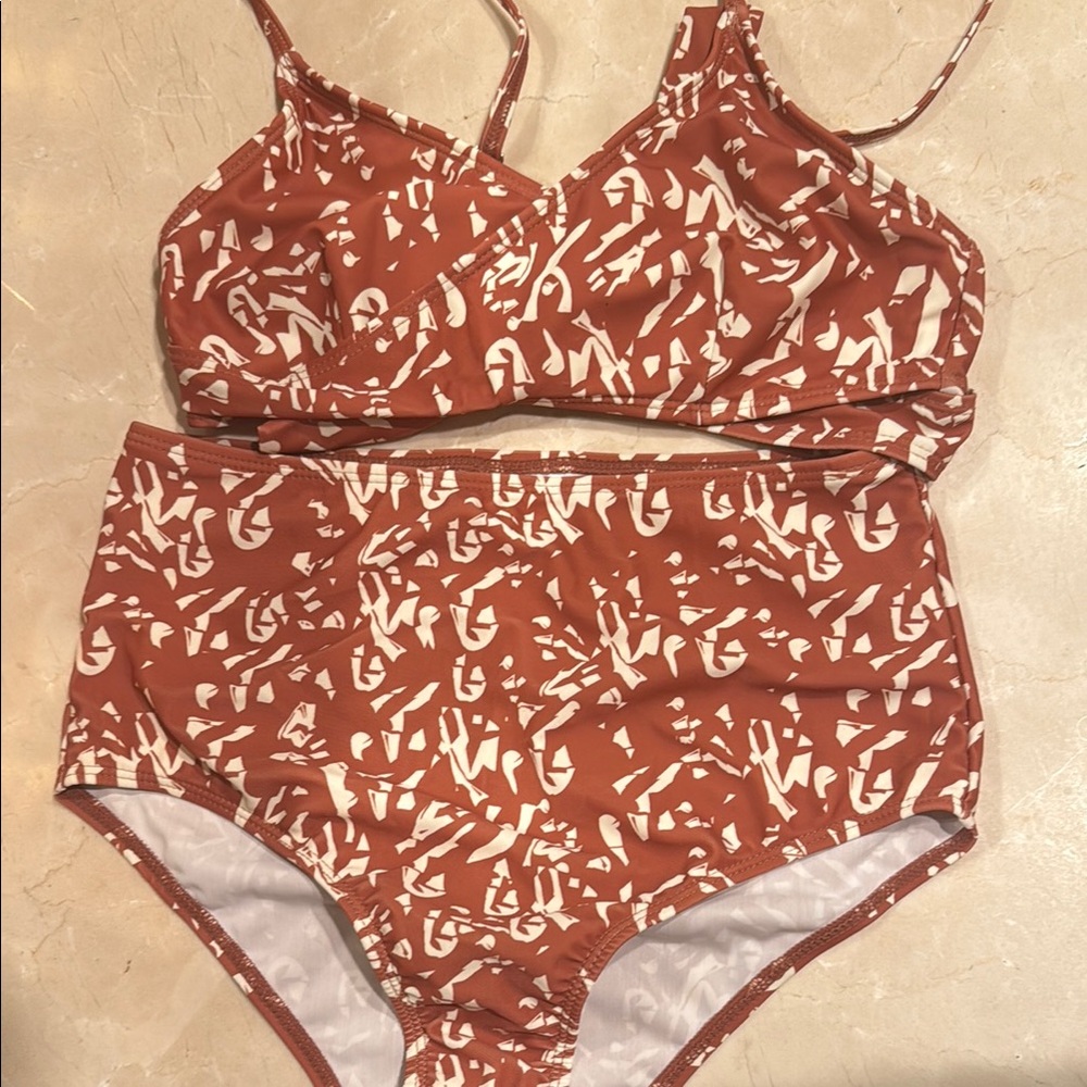 Rust and White Bikini Set